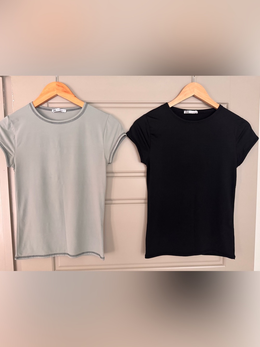 Zara Black Tee & Pale Sage Tee - Simple Short Sleeve Tops